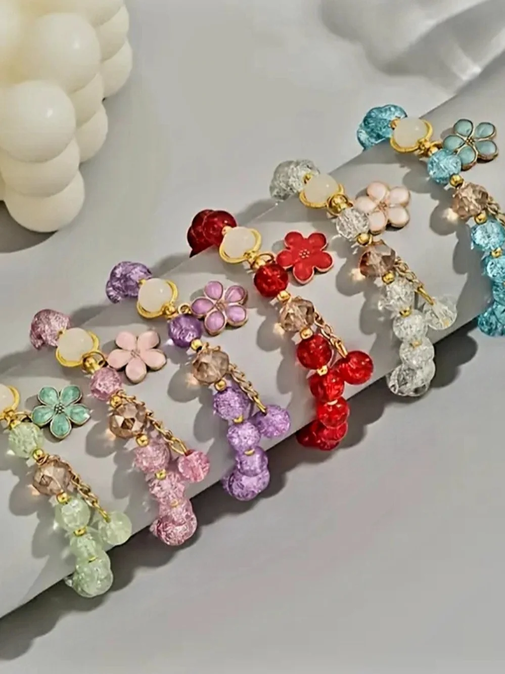 Glass Beaded Bracelets. Assorted Pastel Colors Set Of Six - Picture 3 of 3